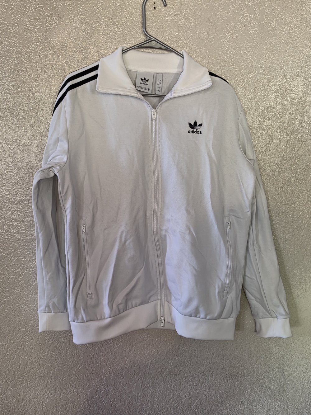 Adidas Men's White Originals Track Jacket with Black Stripes